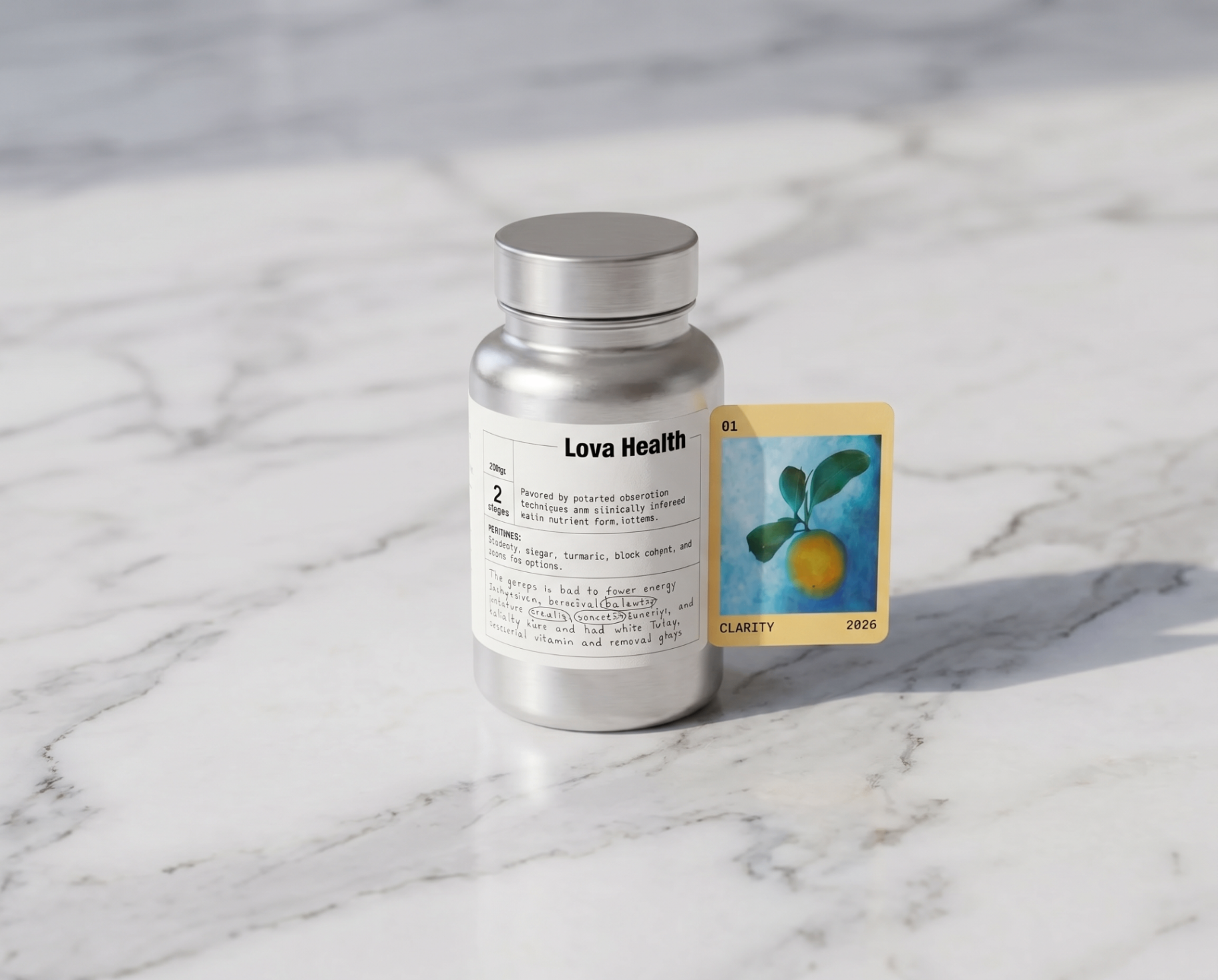Lova Essentials Clarity bottle on stone pedestal